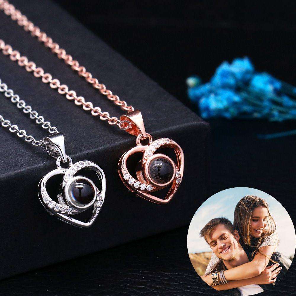 Personalized Projection Rotating Heart Photo Necklace